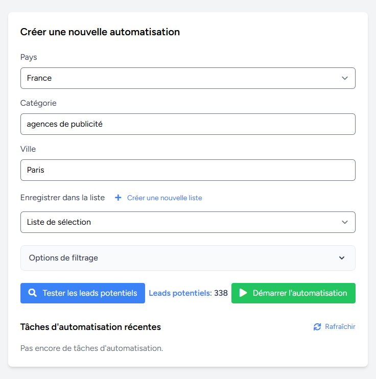 Interface d'automatisation France Contact